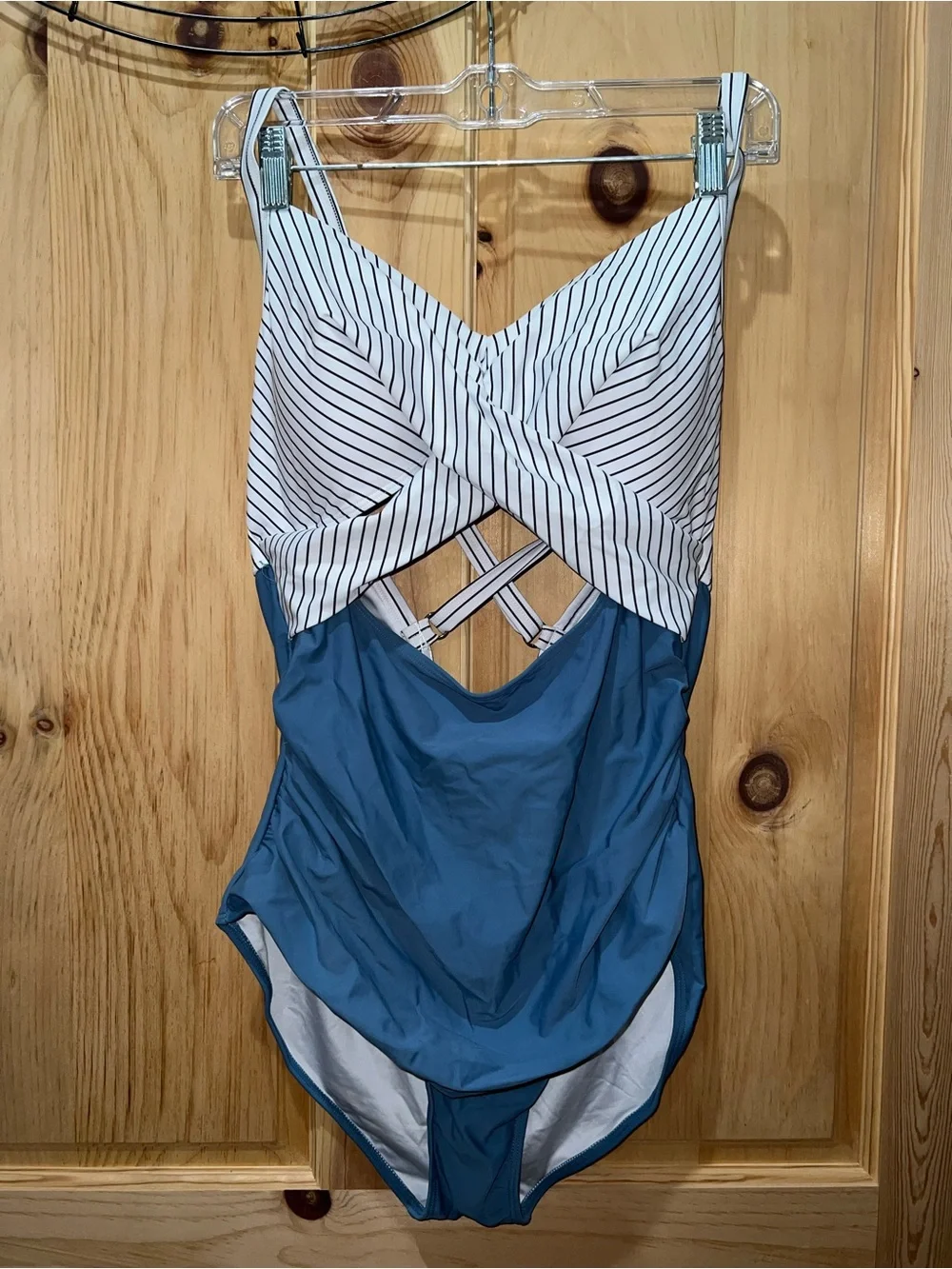 Striped White & Blue Ladies One-Piece Swimsuit